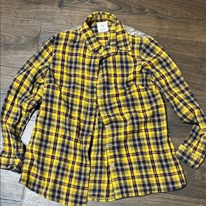 Yellow and Blue Plaid Button-Up Shirt Women's Small